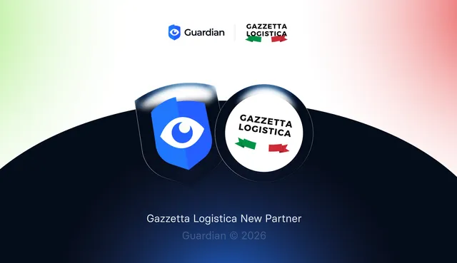 GuardianStack and Gazzetta Logistica partnership visual announcing cybersecurity collaboration for the Italian logistics sector